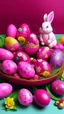Placeholder: A purplish magenta Easter themed plain with eggs and bunnies painted by Cai Jia