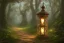 Placeholder: wooded forest stone path lantern