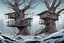 Placeholder: winter tree house , overgrown apocalyptic background, comic book,