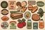 Placeholder: Stickers for a lakeside farmers' market "Good Spirit Market" in a national parks sticker style, featuring illustrations of baked goods and fresh produce