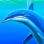 Placeholder: a realistic illustration of a Dolphin, detailed, using three colors blue. ocean background.