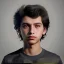 Placeholder: portrait of a teenager boy with black curly hair and amber eyes