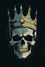 Placeholder: A skull face looking ahead with determination and on his head a crown, sinister, minimalist, two colors