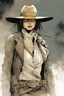 Placeholder: Mikasa Ackermann as a gunslinger. A soft-focus image of the golden sunrise casting a warm glow, create in inkwash and watercolor, in the comic book art style of Mike Mignola, Bill Sienkiewicz and Jean Giraud Moebius, highly detailed, gritty textures,