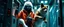 Placeholder: frankie picks up and carries rasta bad ass criminal frost cyberpunk bard into hi tech glass elevator, he give a thumbs up with blue driving glowes, holding an calm big eskimo dog wolverine on a leash