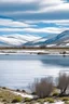 Placeholder: paisaje del sur argentino, con lago, día frio y nevado