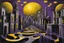 Placeholder: midnight in surreal old city with one big full moon, shadows on walls, strange buildings, sinister, dark clouds, by Greg Rutkowski surrealism Salvador Dali , purple-yellow, black melting oil on canvas, sinister, by Greg Rutkowski surrealism Salvador Dali matte background melting oil on canvas abstract vector fractal, wave-circle function, Zentangle, 3d shading