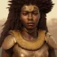 Placeholder: young african woman, short dark hair with golden highlights, ancient ((Egypt)),whole body, ancient armor, lion, golden jewelry, kente, flames as clouds, magnificent, majestic, highly intricate, incredibly detailed, ultra high resolution, complex 3d render,