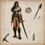 Placeholder: ConceptSheet by Guy Borremans: 'The Prince of thieves' - enchanted battle-axe mithril Design for the woman barbarian with AD&D statistics