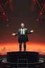 Placeholder: Elon Musk as goth on spaceship podium in the style of Giger and Escher
