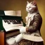 Placeholder: A cat that looks like Wolfgang Amadeus Mozart is playing Piano. Background Music notes are dancing. Immpressionism