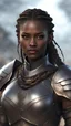 Placeholder: armored beautiful female paladin portrait, full body, dark skin, dark eyes, braided dark hair, white metal armor, background war camp, fine detail, atmospheric sharp focus, sharp edges, Broken Glass effect, stunning, breathtaking beauty, Volumetric light, reflects detailed masterpiece, 8k resolution, dark fantasy concept, hyperdetailed, intricately detailed, deep color, Unreal Engine