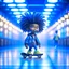Placeholder: cute happy hairychinese futuristic afro punk chat robot with skateboard photo shoot in big train hall, 8k, downlight, soft light, depth of field, photo realism, trending on art station, high detail, smoke and fog