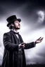 Placeholder: man magician looking at the sky changing the weather