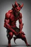 Placeholder: Realistic devil leaning forward at an angle facing left, posed as if over a shoulder, red skin, horror style, no other person.