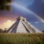 Placeholder: Chichen Itza, sunset, rainbow sunset, waterfall, palms, twigs, spring, sunset rainbow, bridge flying birds, unreal engine 5, cinematic lighting, realistic, hyper detailed, 8k, octane render, cinema 4d