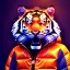 Placeholder: Tiger toddler, smile, steampunk headphone, sunglass, gangsta neckless, full body, orange puffer jacket, tokio background, dramatic lighting, hyper realistic, unreal engine 5, 16k