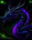 Placeholder: The deity dragon of the dark and enchanted forest realm is a majestic and fearsome creature. Its scales are as black as the night sky, shimmering with a subtle iridescence that hints at its magical nature. Luminescent eyes, glowing with an eerie shade of purple, peer out from beneath a crown of antler-like horns adorned with intricate patterns and mystical runes. Moss and leaves interweave between its scales, allowing it to blend seamlessly into the forest environment.