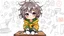 Placeholder: detailed digital art style, cute anime, detailed chibi face, sitting on school desk in colorful modern-fantasy clothes , messy hair random drawing background, childbook style, highly detailed no photorealism