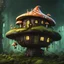 Placeholder: A funny floating mushroom house in space. neutral colors, black yellow green, Detailed gloss Painting, rich color, fantastical, intricate detail, splash screen, hyperdetailed, insane depth, concept art, 8k resolution, trending on Artstation, Unreal Engine 5, color depth, dynamic lighting, splash art, dramatic, masterpiece, excellent quality beautiful Fun Imaginative, unique, great composition