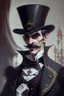 Placeholder: Strahd von Zarovich with a handlebar mustache wearing a top hat giving thanks