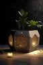 Placeholder: Generate an AI image of a hexagonal concrete planter adorned with constellation cut-outs, with a mini lamp creating celestial patterns.