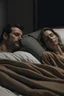 Placeholder: a man sleeping in a bed with a woman next to him sitting up