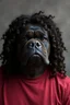 Placeholder: Portrait of a man his face looks like dark bulldog dark skin male and a long curly hair