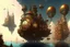 Placeholder: make a beatiful steampunk background of a floating city