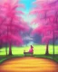 Placeholder: park mystical dream, park bench, man, woman, child, dog, trees, path, bird, sunshine, mystical, fantasy, romanticism, pastel colors, daylight, daytime, acrylic painting, detailed, soft focus,