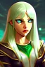 Placeholder: fantasy setting, woman with orange and white hair, white hair, green eyes