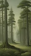 Placeholder: A grayish green forest with giant trees painted by Caspar David Friedrich