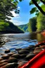 Placeholder: imagen de caperucita roja asomándose al río, desde la perspectiva de abajo del agua