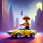 Placeholder: A one-year-old boy rides in the plastic funny toy-car on the middle of a busy street in new york. He has and a large-brimmed straw hat. somehow photographic bright colors and sunset, fantasy art, Anna Dittmann, digital painting, dan mumford, oil on canvas, jeff koons, akihito yoshida, wlop, kodachrome,