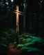 Placeholder: Old wooden signpost in a dark forest