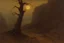 Placeholder: night, dry trees, rocks, mountains, cliffs, philosophic influence, horror gothic movies influence, dark fantasy and witchcraft influence, rodolphe wytsman, emile claus, and friedrich eckenfelder impressionism paintings