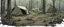 Placeholder: campsite, tents, overgrown, post-apocalyptic, comic book, forest, cinematic,