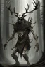 Placeholder: wendigo with deer skull covering head and face full body image