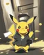 Placeholder: Pikachu has a black body with a yellow line in the ears and tail and two yellow spots in the cheeks
