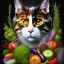 Placeholder: Cat head vegetables fish like Arcimboldo black background