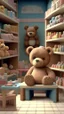 Placeholder: 3d imge of teddy sit on table inside th middle of baby shop or baby store