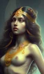 Placeholder: indian goddess , beautiful, long hair, wavy hair, curly hair، black eyes, head and shoulders portrait, cinematic, 8k, resolution concept art portrait by Greg Rutkowski, Artgerm, WLOP, Alphonse Mucha dynamic lighting hyperdetailed intricately detailed