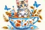 Placeholder: Kitten in a Teacup , repeating patterns design, fabric art, flat illustration, Vector, 4K, Art station, digital print, highly detailed clean, vector image, photorealistic masterpiece, realistic butterflies , flat background, isometric, bright vector, white background, 500 leaf, bright color, beautiful