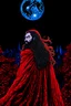 Placeholder: On a dark night on a full crimson moon, a vampire wearing a red scarf with a long beard and hair appears eating his flesh in Paris.