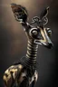 Placeholder: okapi lamb meerkat,hyperrealism, masterpiece, expert, 8K, dramatic lighting, sharp focus, dark, black, steampunk