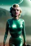 Placeholder: Ultra Realistic retro sci-fi 1960 scene, waist up view portrait, blonde woman, sweet young Marilyn Monroe face, perfect iris, tight latex coat, alien planet background, tight style, steel sphere dron levitating, fog, rain, soft color, highly detailed, unreal engine 5, ray tracing, RTX, lumen lighting, ultra detail, volumetric lighting, 3d, finely drawn, high definition, high resolution.