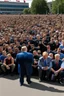 Placeholder: hundreds of people kneeling in front of donald trump