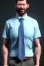 Placeholder: Realistic image, hybrid formed by simple blue muppet head and real human body, Shirt and tie, concept art, smooth, unreal engine 5, god lights, ray tracing, RTX, lumen lighting, ultra detail, volumetric lighting, 3d, finely drawn, high definition, 4k.