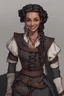 Placeholder: smiling woman in medieval clothing with black messy braided hair , d&d character art, curse of strahd