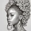 Placeholder: white background, design of a african girl with curly and volumous hair, soft skin, sharpen image, 3d art, colorful, white background